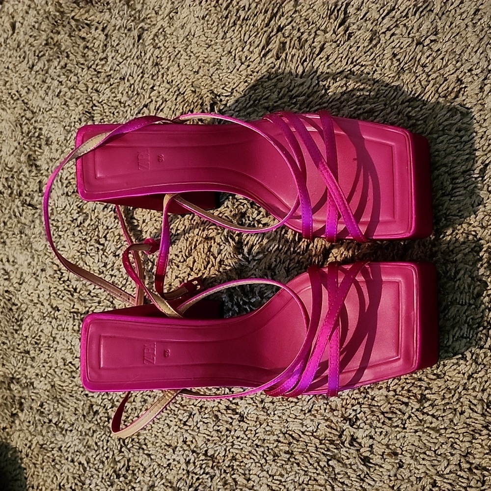 Zara Fuchsia Strappy  platform heels Satin Sandals
